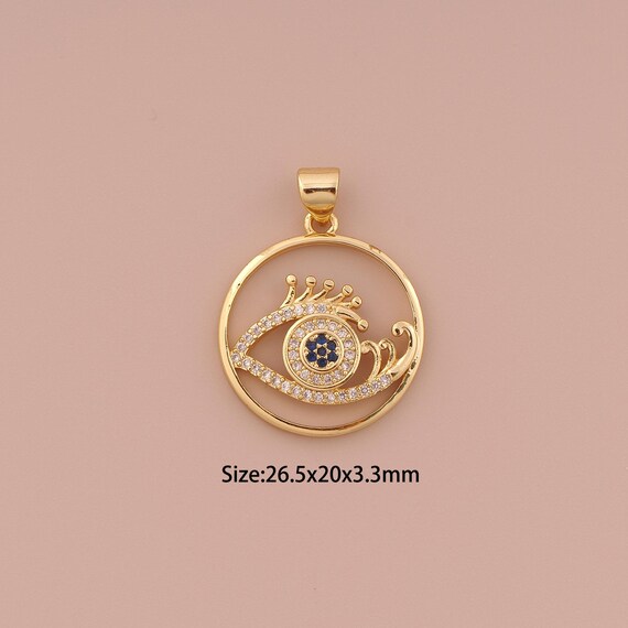 18K Gold Evil Eye Charms,CZ Pave Minimalist Charms Pendants,Devil Eye Charm for DIY Jewelry Making Supply