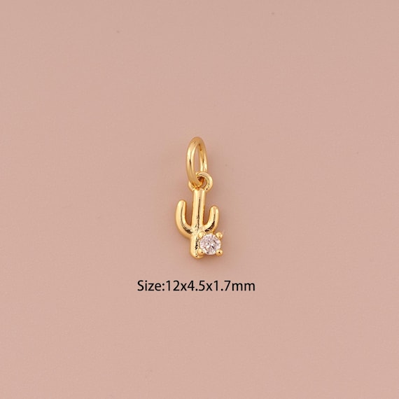 10 pcs 18K Gold Cactus Charms,CZ Pave Minimalist Charms Pendants,Cactus Charm for DIY Jewelry Making Supply
