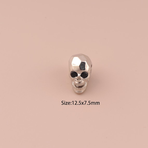 Silver Skull Spacer Bead,Minimalist Bead,Large Hole Bead for DIY Jewelry Making Supply