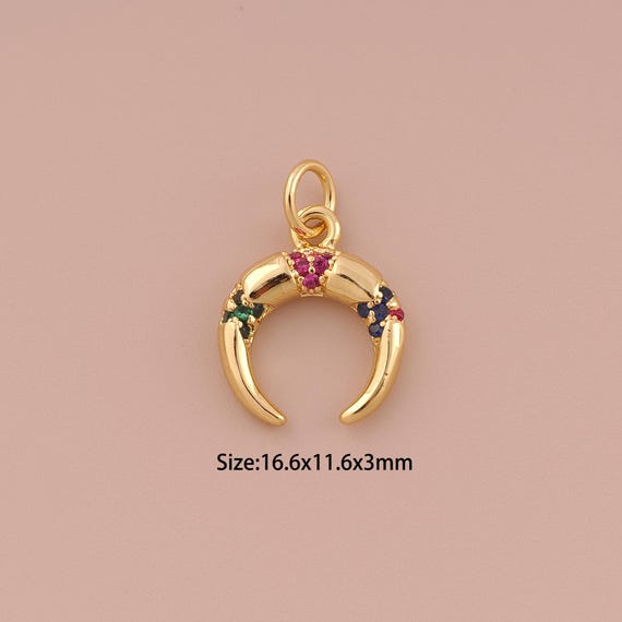 18K Gold Cow Horn Charms,CZ Pave Minimalist Charms Pendants,Cow Horn Charm for DIY Jewelry Making Supply