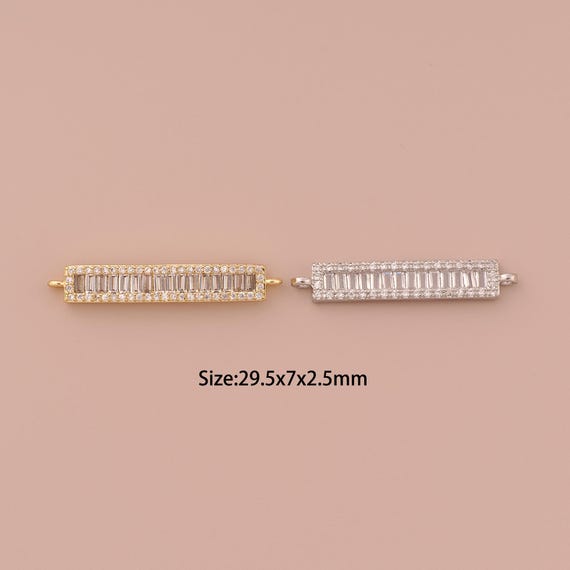 18K Gold Rectangular Connector,CZ Pave Minimalist Connector Charms,Rectangular Connector for DIY Jewelry Making Supply
