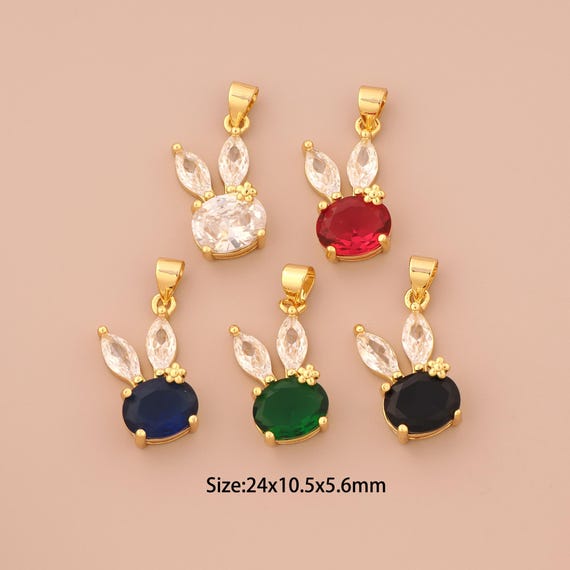 18K Gold Rabbit Charms,CZ Pave Animal Charms Pendants,Rabbit Charm for DIY Jewelry Making Supply