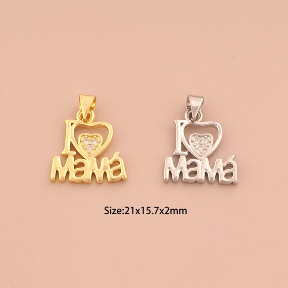 18K Gold I Love MAMA Charms,CZ Pave Heart Charms Pendants,Letter Charm for DIY Jewelry Making Supply