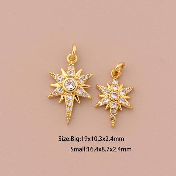 18K Gold Polaris Charms,CZ Pave Polaris Charms Pendants,Polaris Charm for DIY Jewelry Making Supply