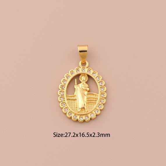 18K Gold St.Juda Charms,CZ Pave Religious Charms Pendants,Saint Jude Charm for DIY Jewelry Making Supply