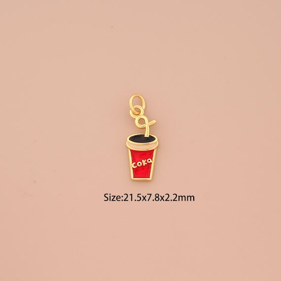 18K Gold Coke Cup Charms,Enamel Beverage Charms Pendants,Coke Cup Charm for DIY Jewelry Making Supply