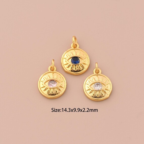 18K Gold Evli Eye Charms,CZ Pave Devil Eye Charms Pendants,Round Charm for DIY Jewelry Making Supply