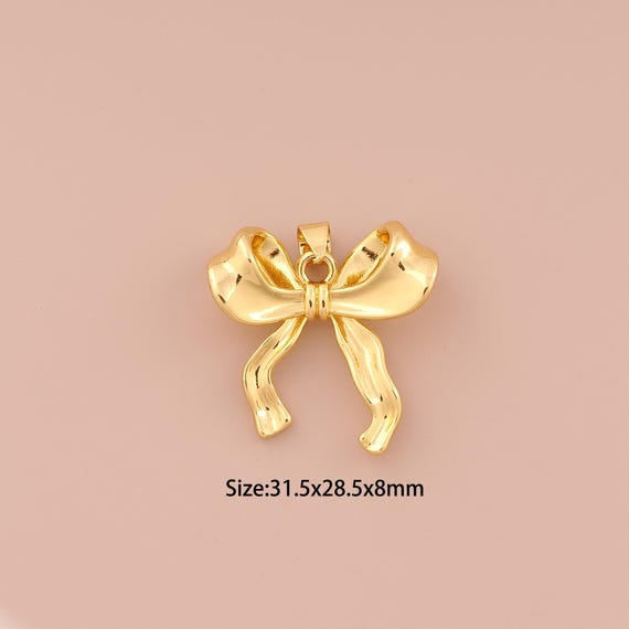 18K Gold Bow Charms,Minimalist Charms Pendants,Bow Charm for DIY Jewelry Making Supply