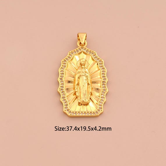 18K Gold Virgin Mary Charms,CZ Pave Religion Charms Pendants,Catholic Charm for DIY Jewelry Making Supply