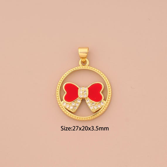 18K Gold CZ Bow Charms,Enamel Bow Charms Pendants,Bow Charm for DIY Jewelry Making Supply