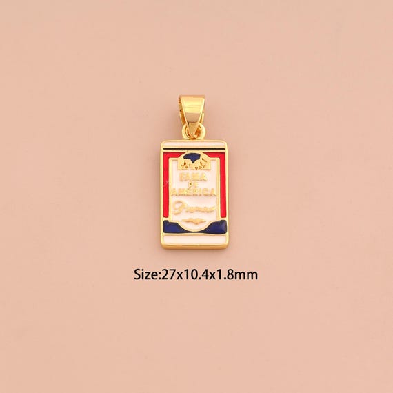 18K Gold FAMA De AMERICA Charms,Enamel Square Charms Pendants,American Charm for DIY Jewelry Making Supply