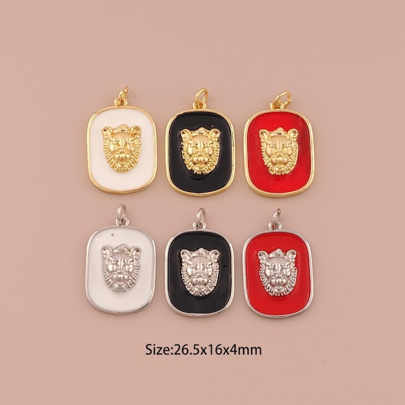 18K Gold Lion Charms,Enamel Minimalist Charms Pendants,Lion Charm for DIY Jewelry Making Supply