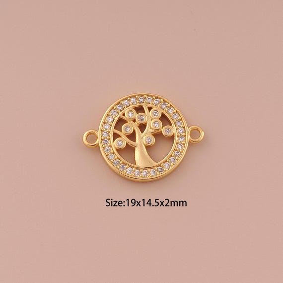 18K Gold Tree of Life Connector,CZ Pave Minimalist Connector Charms,Tree of Life Connector for DIY Jewelry Making Supply