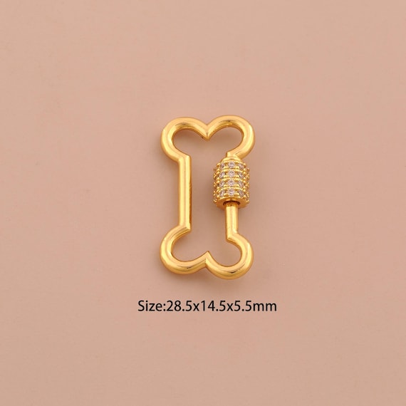 18K Gold Carabiner Clasp,Screw Clasp,CZ Pave Bone Clasp for DIY Jewelry Making Supply