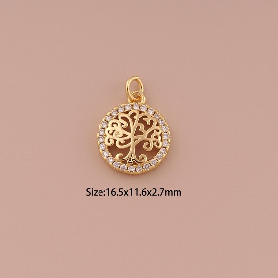 18K Gold Tree of Life Charms,CZ Pave Minimalist Charms Pendants,Tree of Life Charm for DIY Jewelry Making Supply
