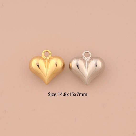 18K Gold Puffed Heart Charms,Puffed Heart Charms Pendants,Puffed Heart Charm for DIY Jewelry Making Supply
