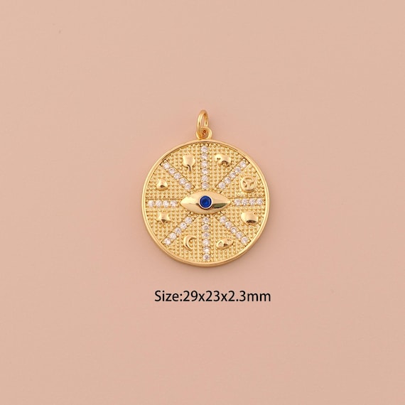 18K Gold Evil Eye Charms,CZ Pave Hamsa Charms Pendants,Heart Charm for DIY Jewelry Making Supply