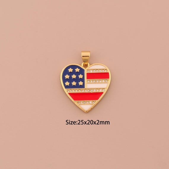18K Gold Heart Charms,CZ Pave Flag Charms Pendants,Enamel Star Charm for DIY Jewelry Making Supply