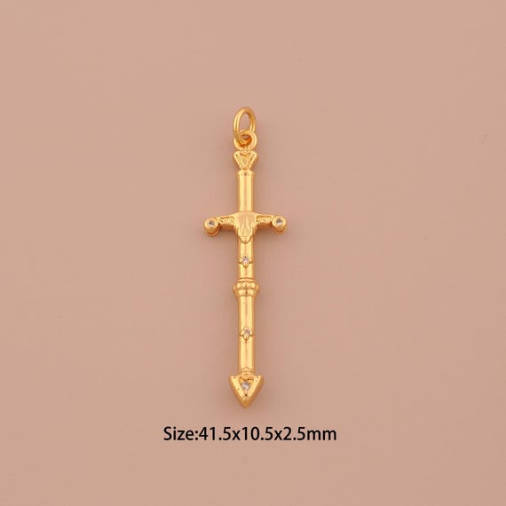 18K Gold Weapon Charms,CZ Pave Sword Charms Pendants,Weapon Charm for DIY Jewelry Making Supply