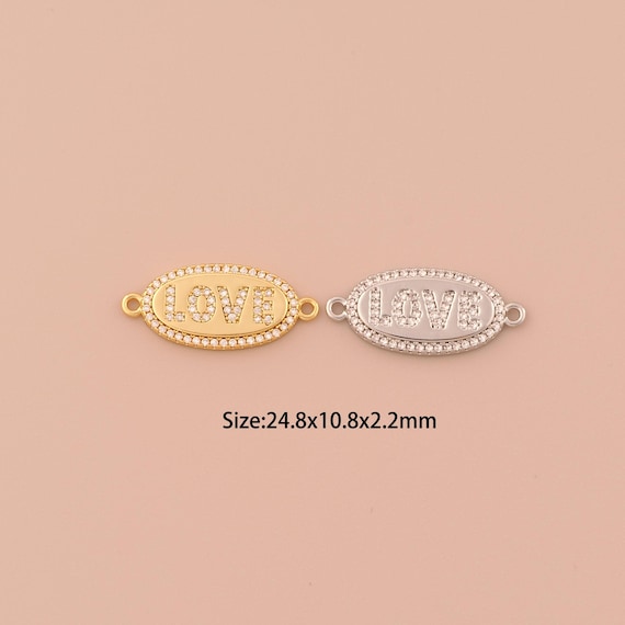 18K Gold LOVE Connector,CZ Pave Minimalist Connector Charms,Letter Connector for DIY Jewelry Making Supply