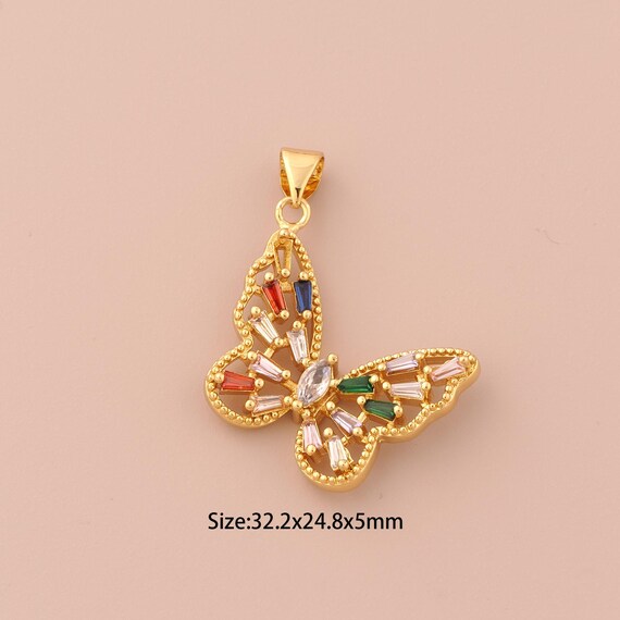 18K Gold Butterfly Charms,CZ Pave Insect Charms Pendants,Butterfly Charm for DIY Jewelry Making Supply