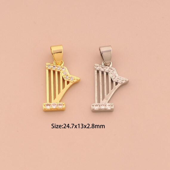 18K Gold Harp Charms,CZ Pave Harp Charms Pendants,Harp Charm for DIY Jewelry Making Supply