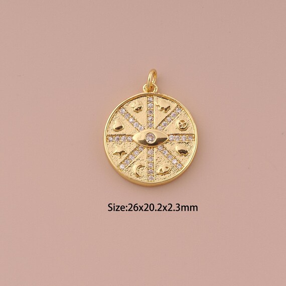 18K Gold Evil Eye Charms,CZ Pave Heart Charms Pendants,Devil Eye Charm for DIY Jewelry Making Supply