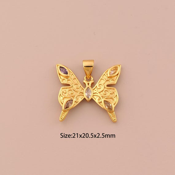 18K Gold Butterfly Charms,CZ Pave Insect Charms Pendants,Butterfly Charm for DIY Jewelry Making Supply