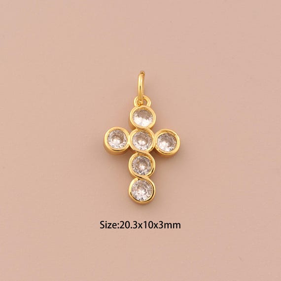 18K Gold Cross Charms,CZ Pave Religious Charms Pendants,Christian Charm for DIY Jewelry Making Supply