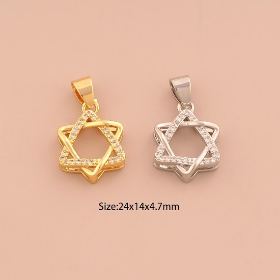 18K Gold David Star Charms,CZ Pave Jewish Star Charms Pendants,Starburst Charm for DIY Jewelry Making Supply