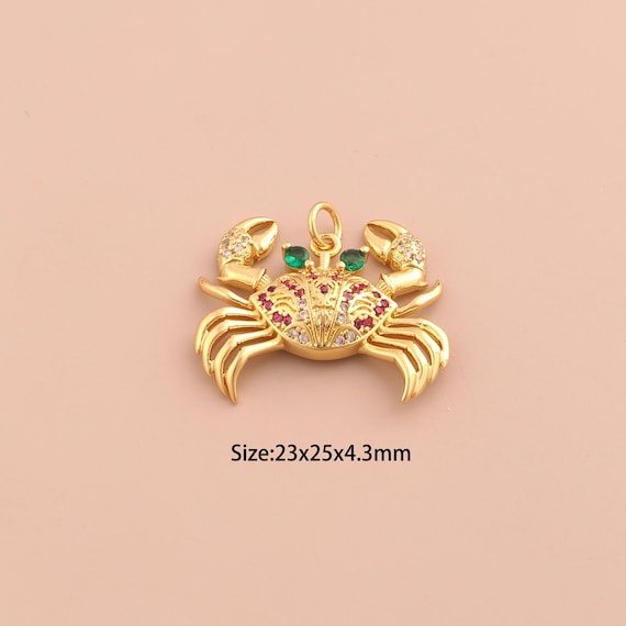 18K Gold Crab Charms,CZ Pave Marine Life Charms Pendants,Crab Charm for DIY Jewelry Making Supply