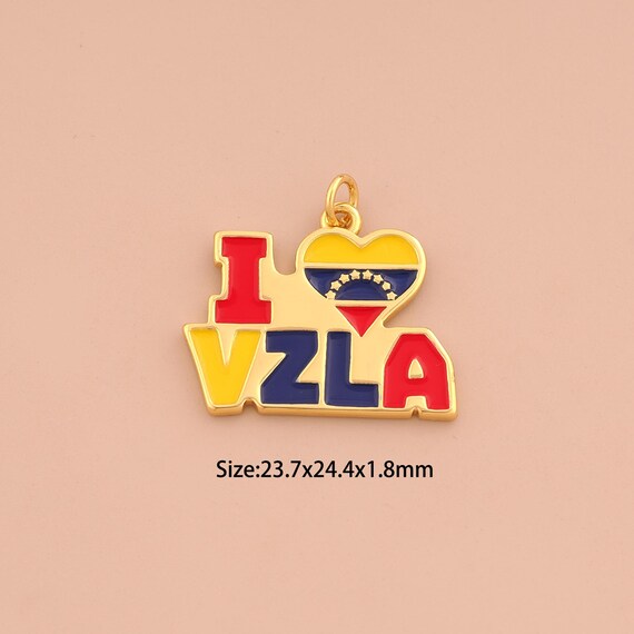 18K Gold I Love VZLA Charms,Enamel Heart Letter Charms Pendants,Venezuelan Charm for DIY Jewelry Making Supply