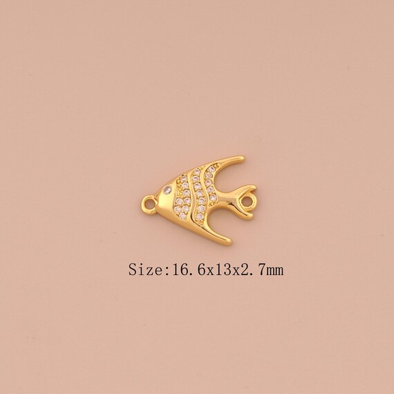 18K Gold Fish Connector,CZ Pave Marine Life Connector Charms,Fish Connector for DIY Jewelry Making Supply