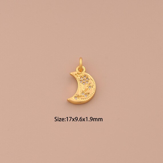 18K Gold Crescent Moon Charms,CZ Pave Celestial Charms Pendants,Moon Charm for DIY Jewelry Making Supply