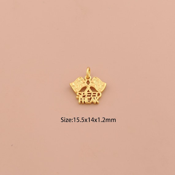 18K Gold Racing Flag Charms,Speed Freak Charms Pendants,Letter Charm for DIY Jewelry Making Supply