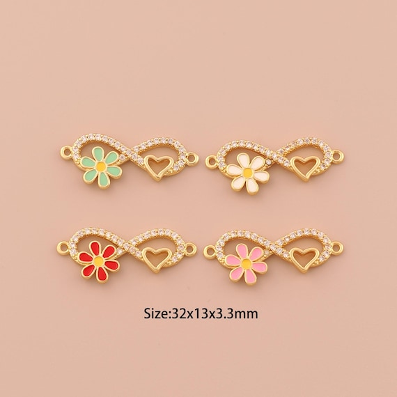 18K Gold Infinity Connector,CZ Pave Flower Connector Charms,Heart Connector for DIY Jewelry Making Supply