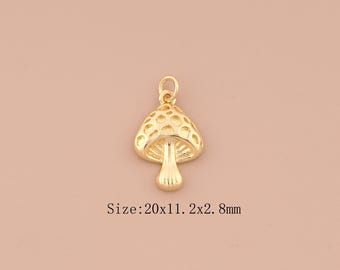 18K Gold Mushroom Charms,Mushroom Charms Pendants,Mushroom Charm for DIY Jewelry Making Supply
