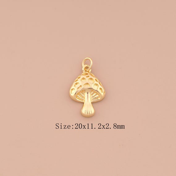 18K Gold Mushroom Charms,Mushroom Charms Pendants,Mushroom Charm for DIY Jewelry Making Supply