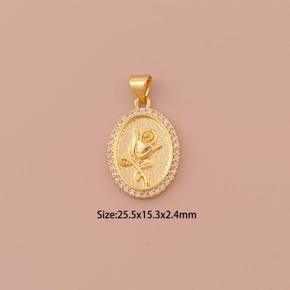 18K Gold Flower Charms,CZ Pave Minimalist Charms Pendants,Flower Charm for DIY Jewelry Making Supply