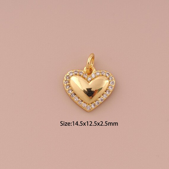 18K Gold Heart Charms,CZ Pave Minimalist Charms Pendants,Heart Charm for DIY Jewelry Making Supply