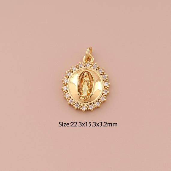 18K Gold Virgin Mary Charms,CZ Pave Minimalist Charms Pendants,Catholic Charm for DIY Jewelry Making Supply