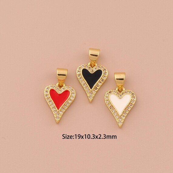 18K Gold Heart Charms,CZ Pave Minimalist Charms Pendants,Heart Charm for DIY Jewelry Making Supply