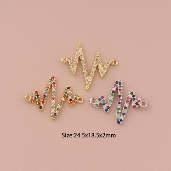 18K Gold Heartbeat Connector,CZ Pave Minimalist Connector Charms,Heartbeat Connector for DIY Jewelry Making Supply