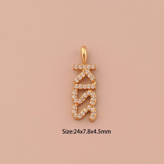 18K Gold KISS Charms,CZ Pave Minimalist Charms Pendants,Letter Charm for DIY Jewelry Making Supply