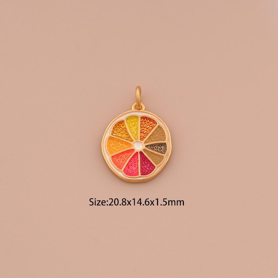18K Gold Enamel Lemon Slice Charms,Fruit Charms Pendants,Lemon Slice Charm for DIY Jewelry Making Supply