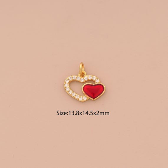 18K Gold Hollow Heart Charms,CZ Pave Love Charms Pendants,Enamel Heart Charm for DIY Jewelry Making Supply