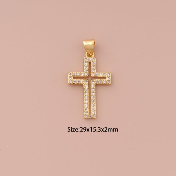 18K Gold Cross Charms,CZ Pave Minimalist Charms Pendants,Christian Charm for DIY Jewelry Making Supply