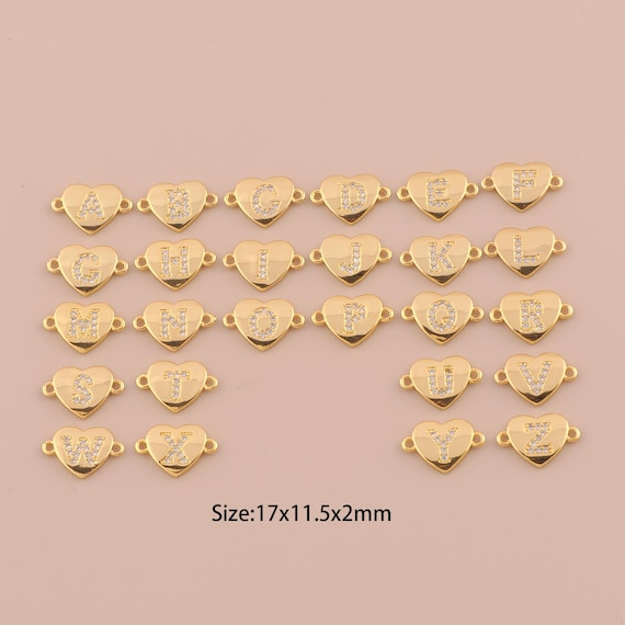 18K Gold 26 Letter Connector,CZ Pave Initial Connector Charms,Heart Connector for DIY Jewelry Making Supply