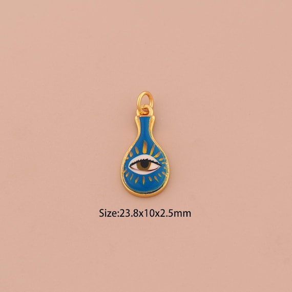 18K Gold Vase Charms,Enamel Evil Eye Charms Pendants,Devil Eye Charm for DIY Jewelry Making Supply