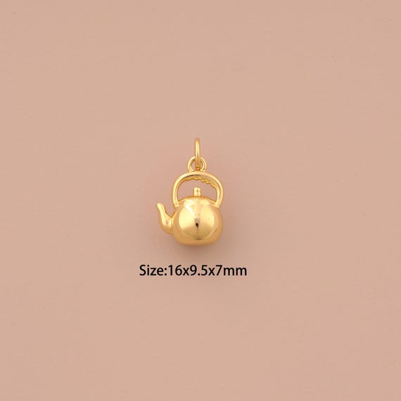 18K Gold Kettle Charms,Kettle Charms Pendants,Kettle Charm for DIY Jewelry Making Supply